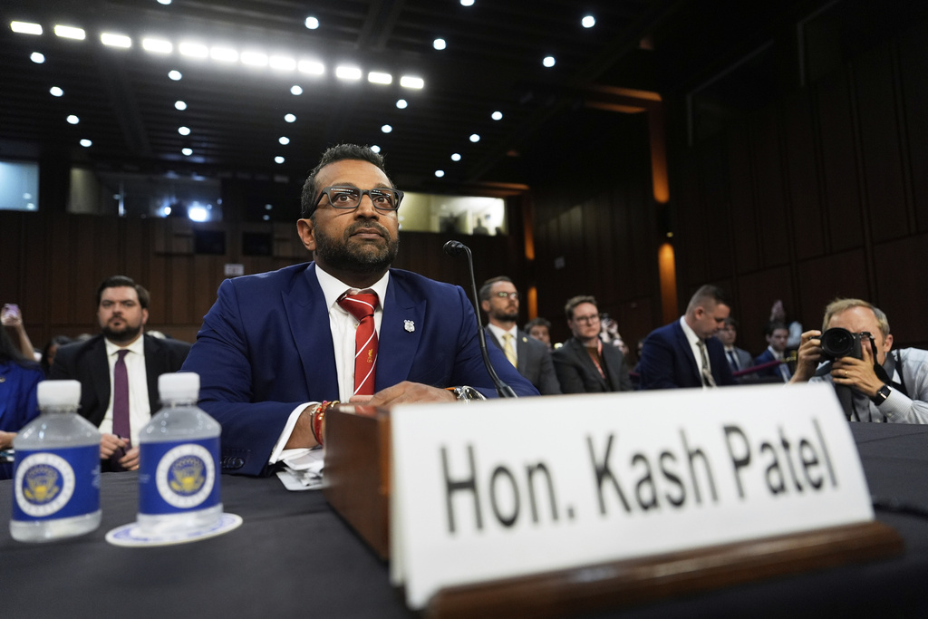 FBI Director Kash Patel appears before the Senate Judiciary Committee for his first oversight hearing, Tuesday, Sept. 16, 2025, at the Capitol in Washington. (AP Photo/Julia Demaree Nikhinson)