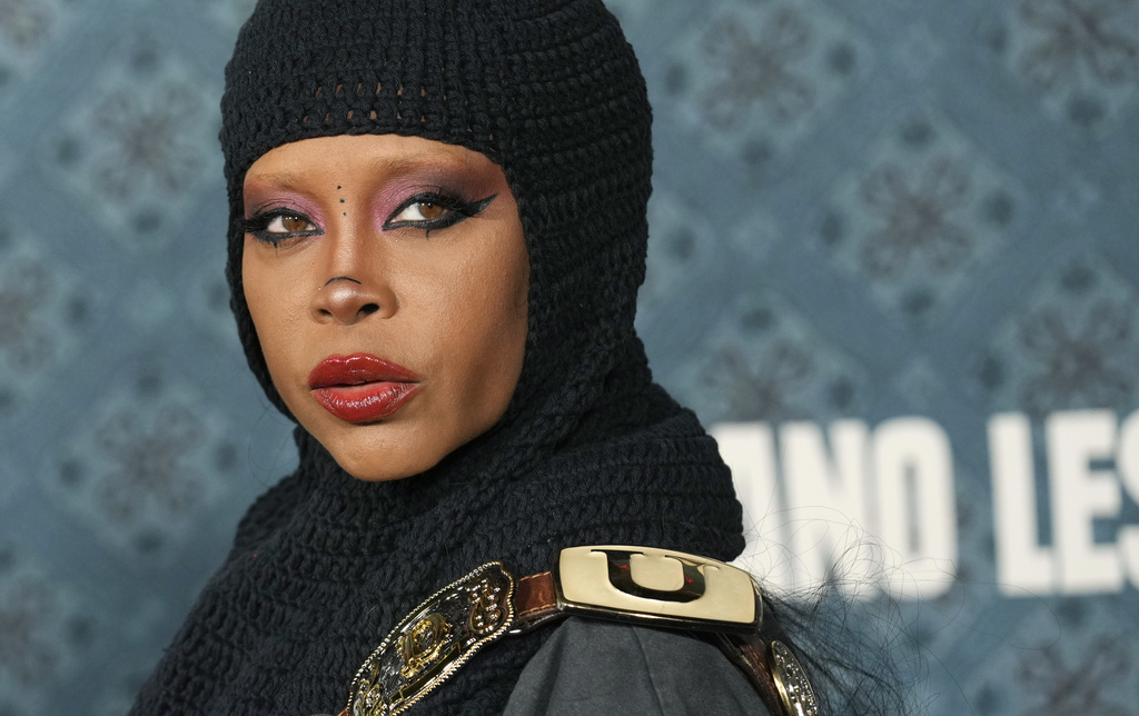 FILE - Erykah Badu, poses at the premiere of "The Piano Lesson" at The Egyptian Theatre in Los Angeles, Nov. 19, 2024. (AP Photo/Chris Pizzello, File)