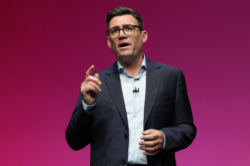 Britain's Prime Minister Andy Burnham delivers his Leader's Speech during the Labour Party Conference in Liverpool, England, Tuesday, Sept. 29, 2026. (AP Photo/Jon Super)