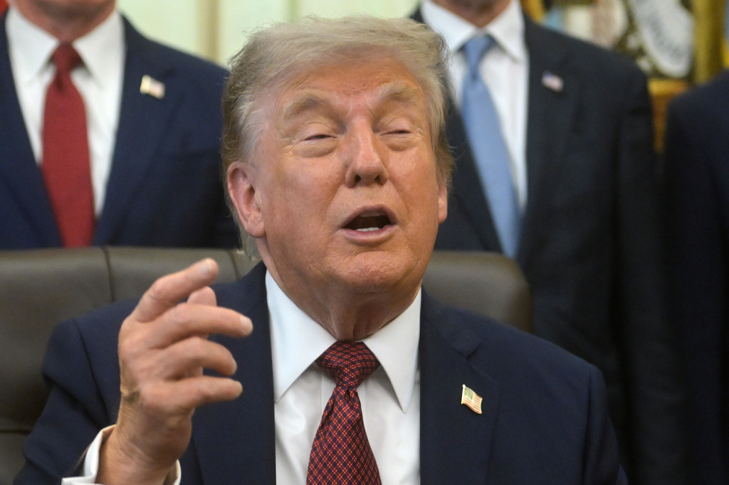 President Donald Trump speaks in the Oval Office of the White House, Friday, July 24, 2026, in Washington. (AP Photo/Rod Lamkey, Jr.)