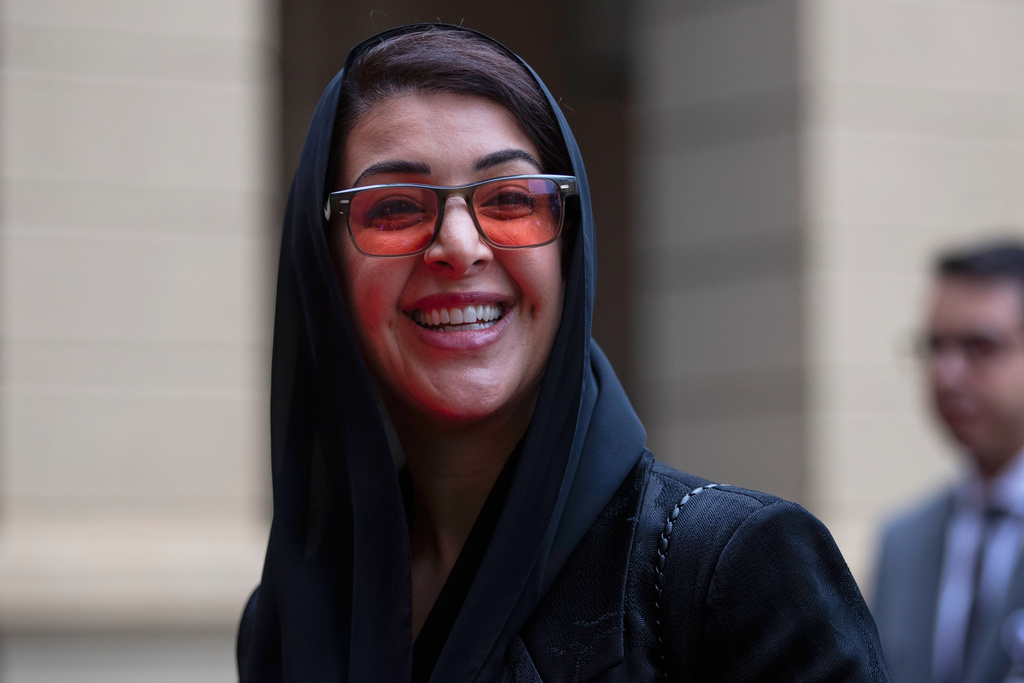 FILE - The UAE's Minister of State for International Cooperation Reem Al Hashimy arrives for the BRICS foreign ministers' meeting at Itamaraty Palace in Rio de Janeiro, Tuesday, April 29, 2025. (AP Photo/Bruna Prado, File)
