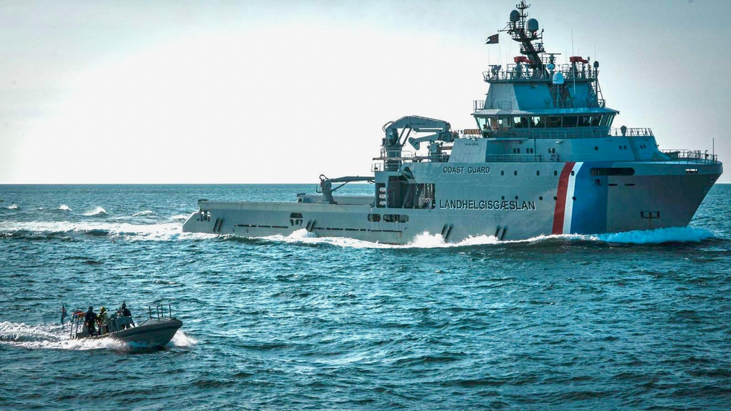 This July 30, 2026 photo made available by the Captain Paul Watson Foundation shows an Icelandic Coast Guard vessel taken from the protest vessel Bandero.( Captain Paul Watson Foundation via AP)