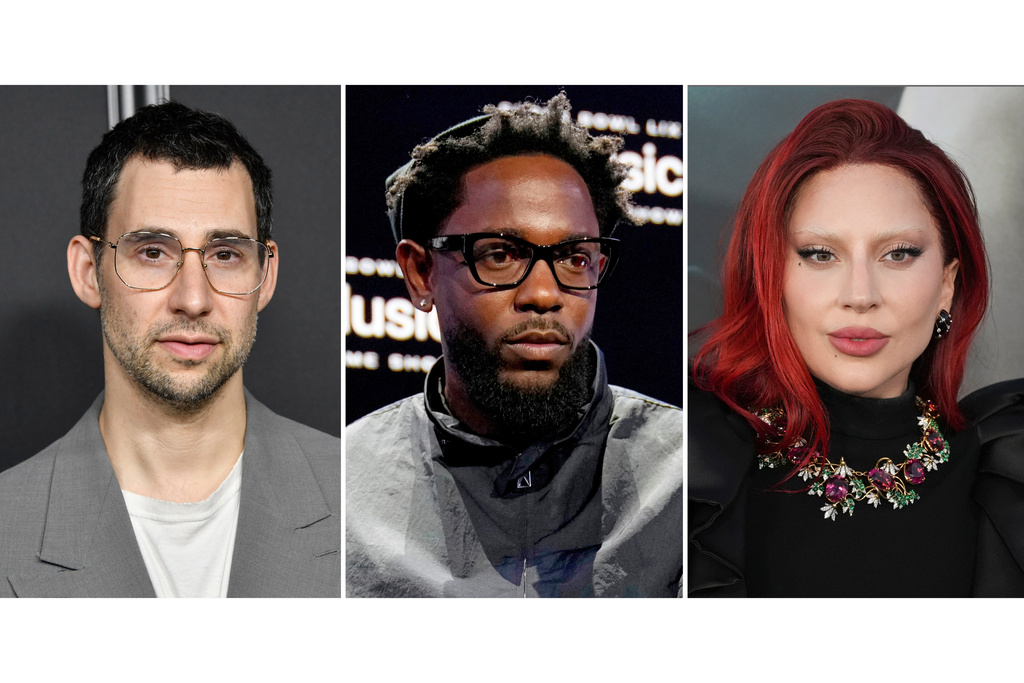 This combination of photos show Jack Antonoff, left, Kendrick Lamar, center, and Lady Gaga. (AP Photo)