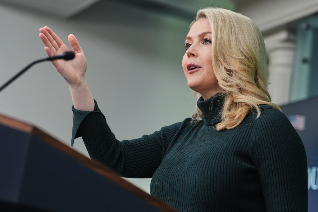 White House press secretary Karoline Leavitt speaks with reporters in the James Brady Press Briefing Room at the White House, Monday, Jan. 26, 2026, in Washington. (AP Photo/Evan Vucci)