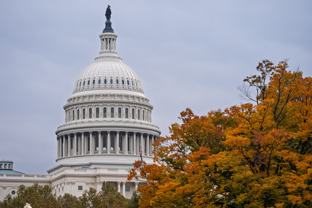The Capitol is seen on day 34 of the government shutdown, in Washington, Monday, Nov. 3, 2025. (AP Photo/J. Scott Applewhite)