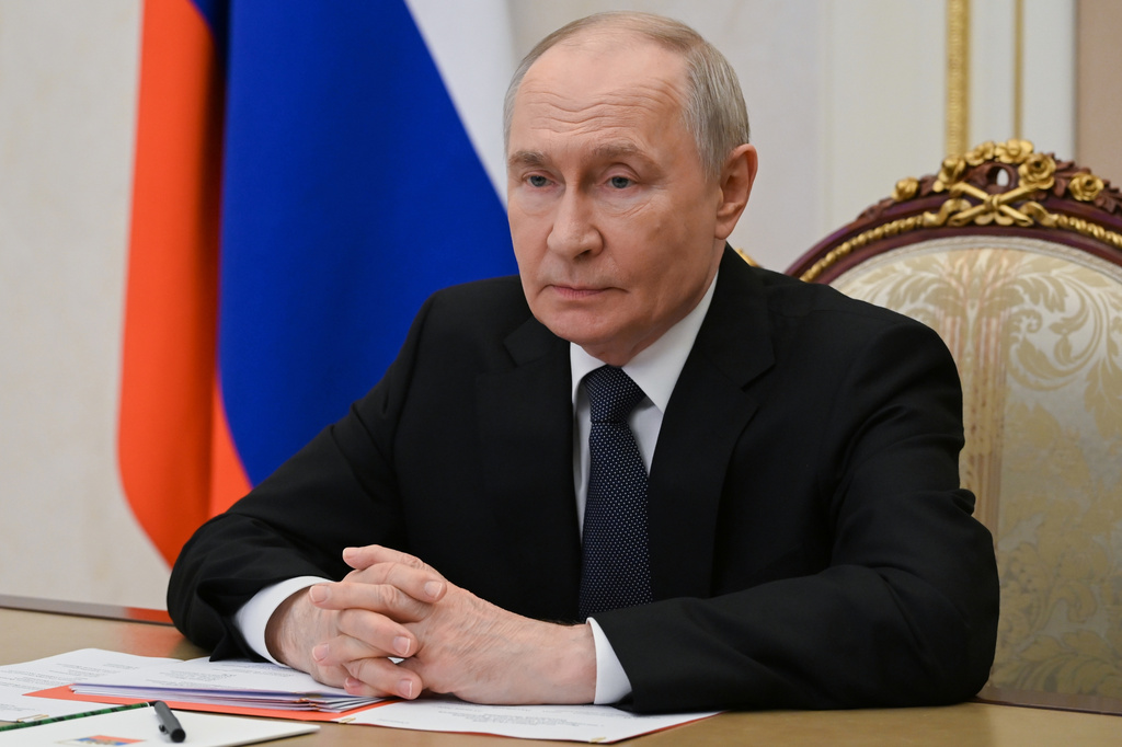 Russian President Vladimir Putin chairs a Security Council meeting via videoconference at the Kremlin in Moscow, Thursday, June 25, 2026. (Pavel Byrkin/Sputnik, Kremlin Pool Photo via AP)