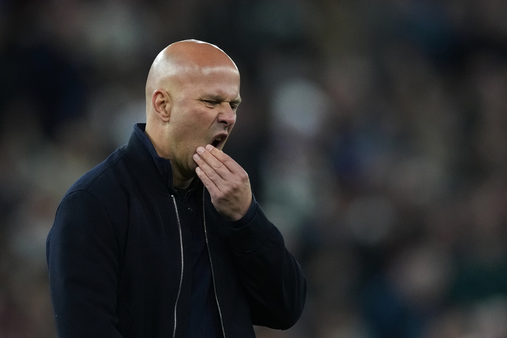 Liverpool's manager Arne Slot leaves the field after the English Premier League soccer match between Aston Villa and Liverpool in Birmingham, England, Friday, May 15, 2026. (AP Photo/Dave Shopland)
