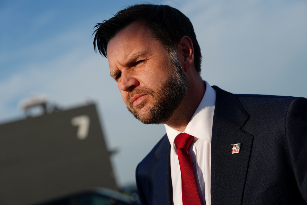 U.S. Vice President JD Vance before boarding Air Force Two at Emmen Military Air Base, Emmen, Switzerland, Monday, June 22, 2026, after the U.S. and Iran held high-level talks at the Lake Lucerne Summit. (Nathan Howard/Pool Photo via AP)