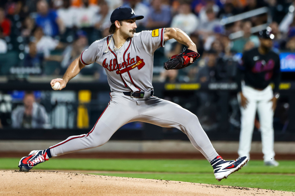 Atlanta Braves' Spencer Strider (99) pitches during the first inning of a baseball game against the New York Mets, Friday, June 12, 2026, in New York. (AP Photo/Eduardo Munoz Alvarez) CORRECTION: Atlanta Braves is correct instead of St. Louis Cardinals