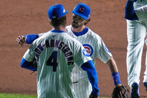 Chicago Cubs' Pete Crow-Armstrong and Dansby Swanson celebrate after Game 3 of a National League wild card baseball game against the San Diego Padres Thursday, Oct. 2, 2025, in Chicago. (AP Photo/Erin Hooley) Chicago Cubs' Pete Crow-Armstrong and Dansby Swanson celebrate after Game 3 of a National League wild card baseball game against the San Diego Padres Thursday, Oct. 2, 2025, in Chicago. (AP Photo/Erin Hooley)