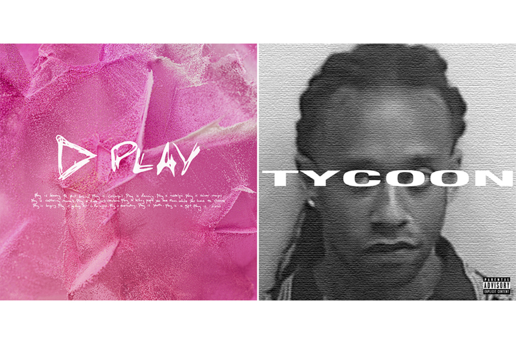 This combination of images shows promotional art for "Play" by Ed Sheeran, left, and "TYCOON" by Ty Dolla $ign. (Atlantic Records via AP)