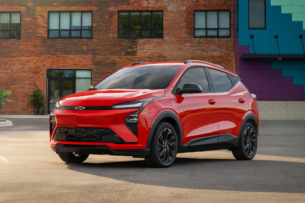 This photo provided by Chevrolet shows the 2027 Bolt. The affordable EV is back on the market and has more range, quicker charging and improved technology features. (Courtesy of General Motors via AP)