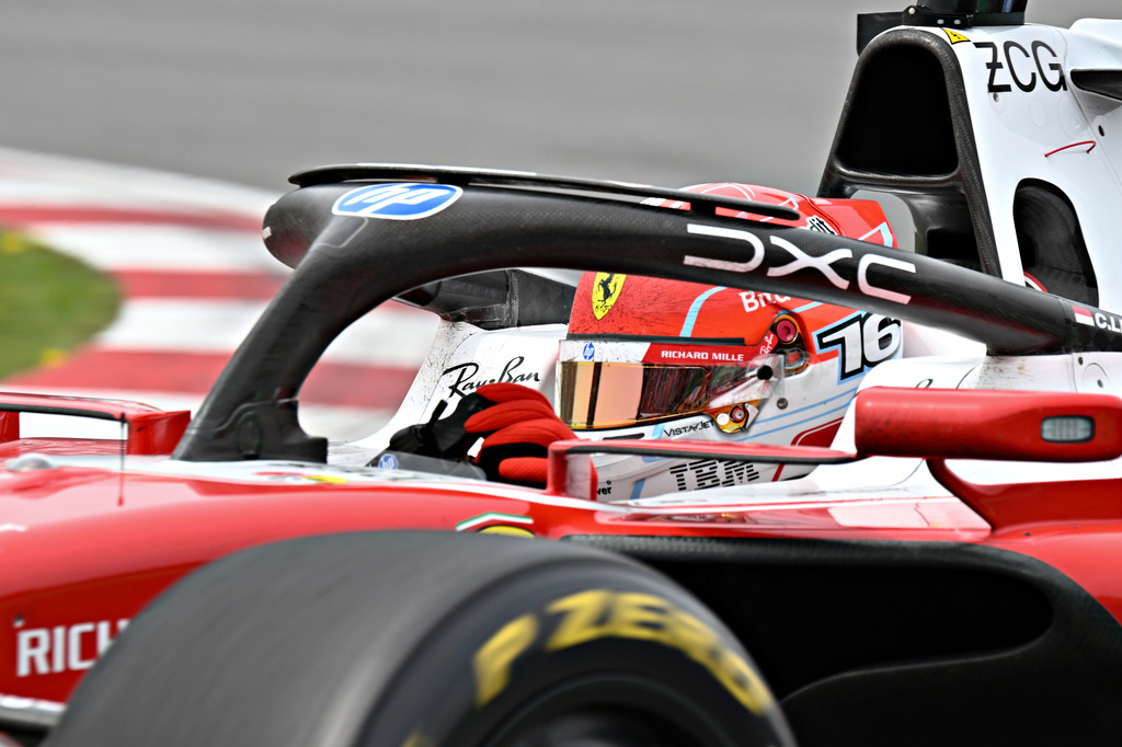 Ferrari driver Charles Leclerc, of Monaco, drives during the sprint race at the F1 Canadian Grand Prix auto race in Montreal, Saturday, May 23, 2026. (Jacques Boissinot/The Canadian Press via AP)