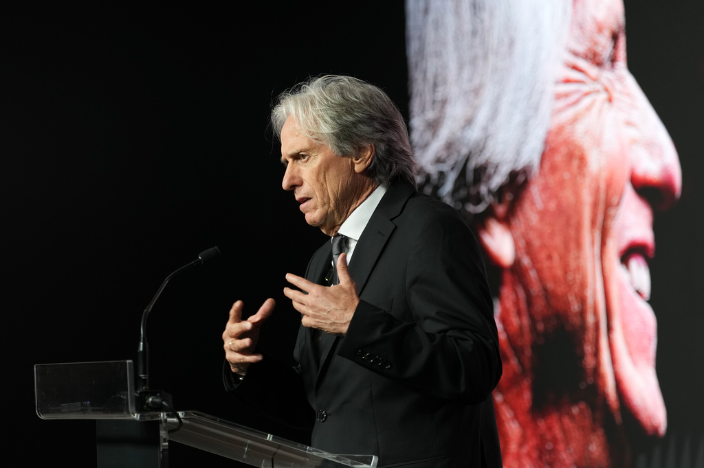 Jorge Jesus addresses journalists after being presented to the media as the new Portugal soccer head coach at the Portuguese Football Federation in Oeiras, outside Lisbon, Friday, July 10, 2026. (AP Photo/Armando Franca)