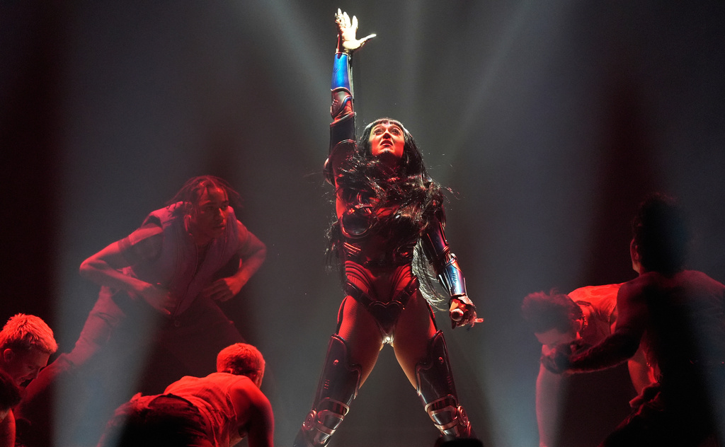 FILE - Katy Perry performs as part of the "Lifetimes Tour" on July 15, 2025, at Kia Forum in Inglewood, Calif. (AP Photo/Chris Pizzello, File)