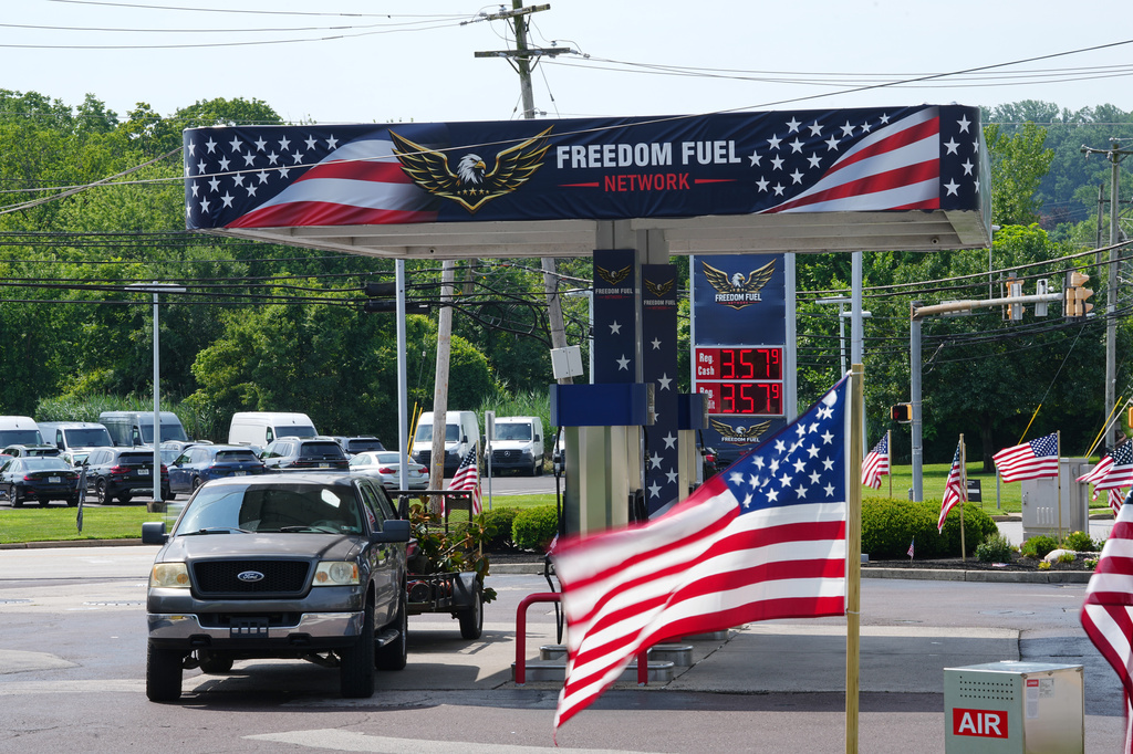 Shown is a Freedom Fuel Network gas station in Dresher, Pa., Friday, July 10, 2026. (AP Photo/Matt Rourke)
