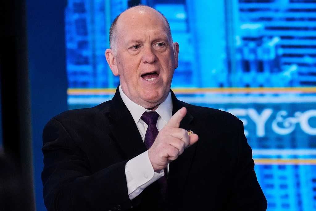 White House border czar Tom Homan is interviewed by Stuart Varney, on the Fox Business Network, in New York, Tuesday, Jan. 13, 2026. (AP Photo/Richard Drew)