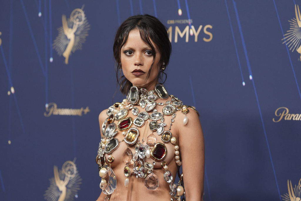 Jenna Ortega arrives at the 77th Primetime Emmy Awards on Sunday, Sept. 14, 2025, at the Peacock Theater in Los Angeles. (AP Photo/Jae C. Hong)