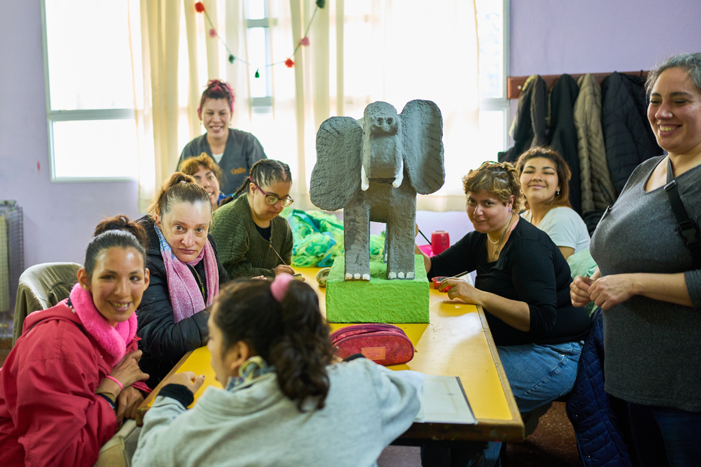 Residents attend an art workshop at the Pequeño Cottolengo Don Orione, a home for people with disabilities that will be visited by Pope Leo XIV in November, in Buenos Aires, Argentina, Thursday, Sept. 24, 2026. (AP Photo/Rodrigo Abd)
