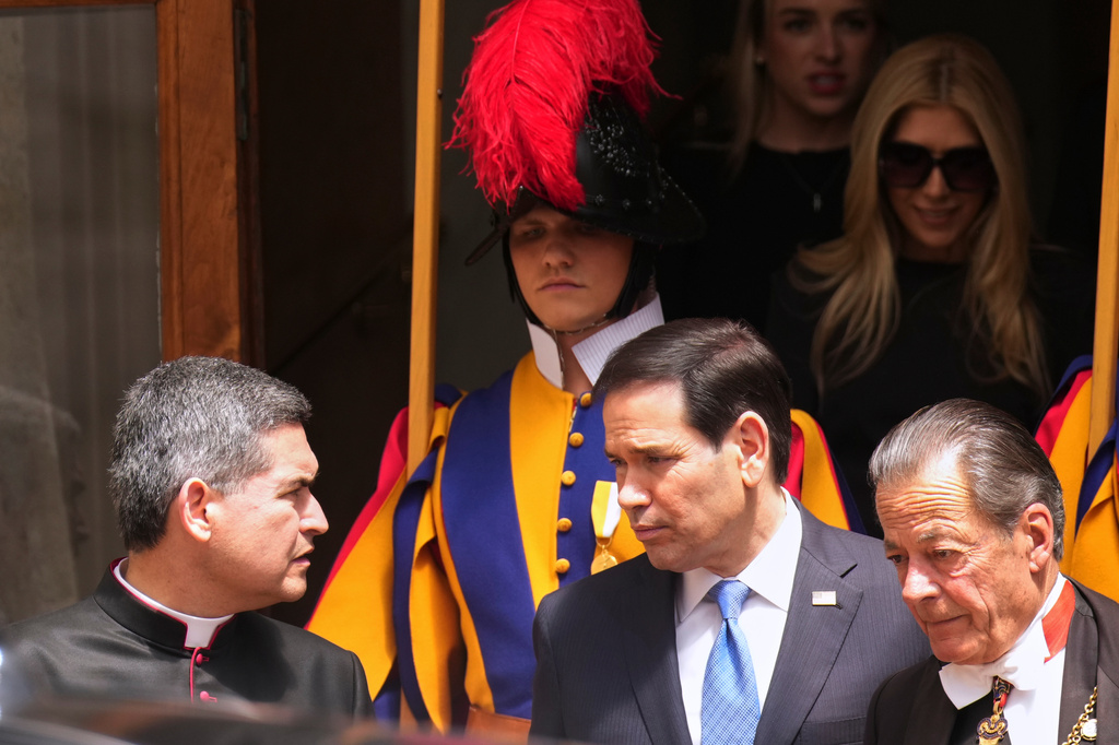 US Secretary of State Marco Rubio leaves the St. Damasus courtyard after meeting with Pope Leo XIV and Vatican Secretary of State Pietro Parolin the Vatican, Thursday, May 7, 2026. (AP Photo/Andrew Medichini, Pool)