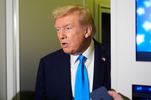 President Donald Trump speaks with reporters aboard Air Force One at Al Udeid Air Base in Doha, Qatar, Saturday, Oct. 25, 2025. (AP Photo/Mark Schiefelbein) President Donald Trump speaks with reporters aboard Air Force One at Al Udeid Air Base in Doha, Qatar, Saturday, Oct. 25, 2025. (AP Photo/Mark Schiefelbein)