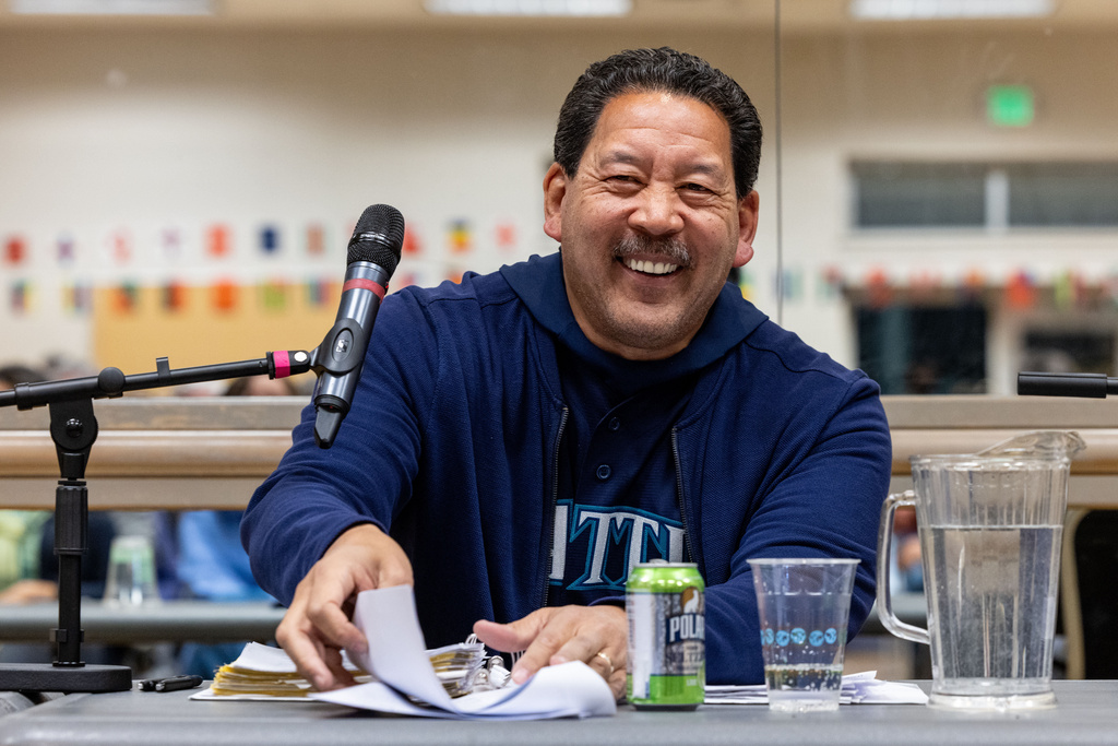 Seattle mayor Bruce Harrell smiles during a climate forum Thursday, Oct. 16, 2025, in Seattle. (AP Photo/Maddy Grassy)