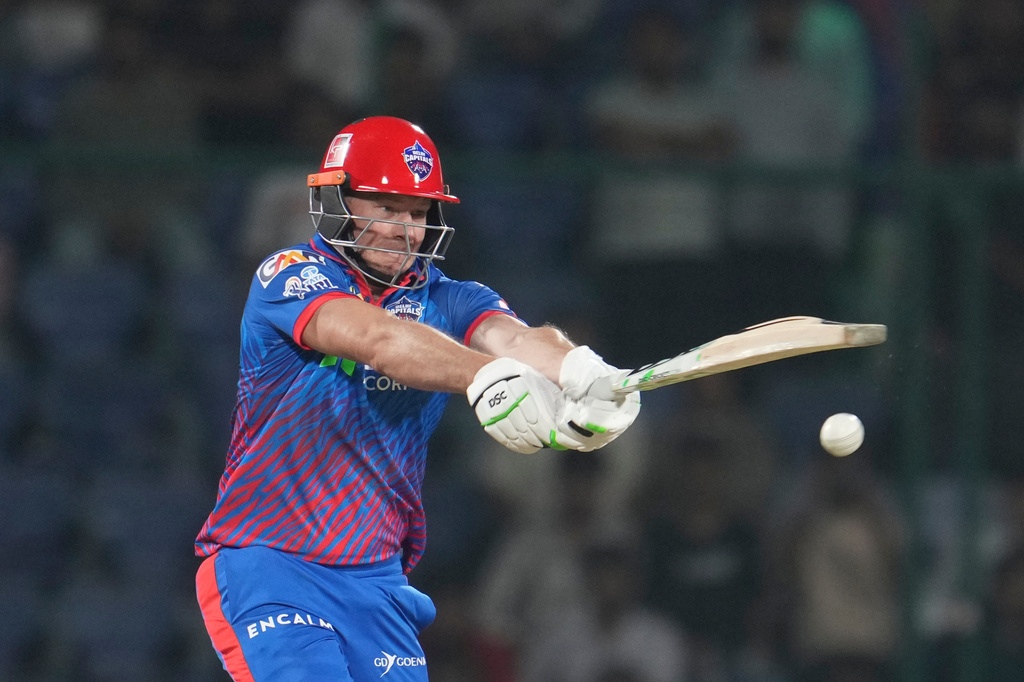 Delhi Capitals' David Miller plays a shot during the Indian Premier League cricket match between Delhi Capitals and Gujarat Titans in New Delhi, India, Wednesday, April. 8, 2026. (AP Photo/ Manish Swarup)