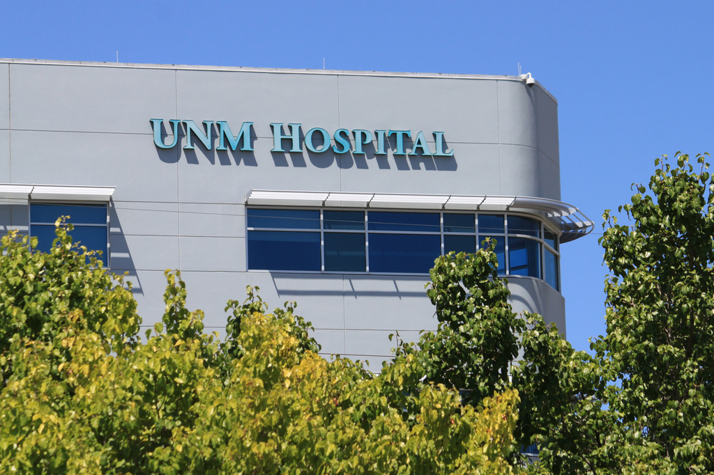 The University of New Mexico Hospital is seen on July 25, 2025, in Albuquerque, New Mexico. (AP Photo/Susan Montoya Bryan)