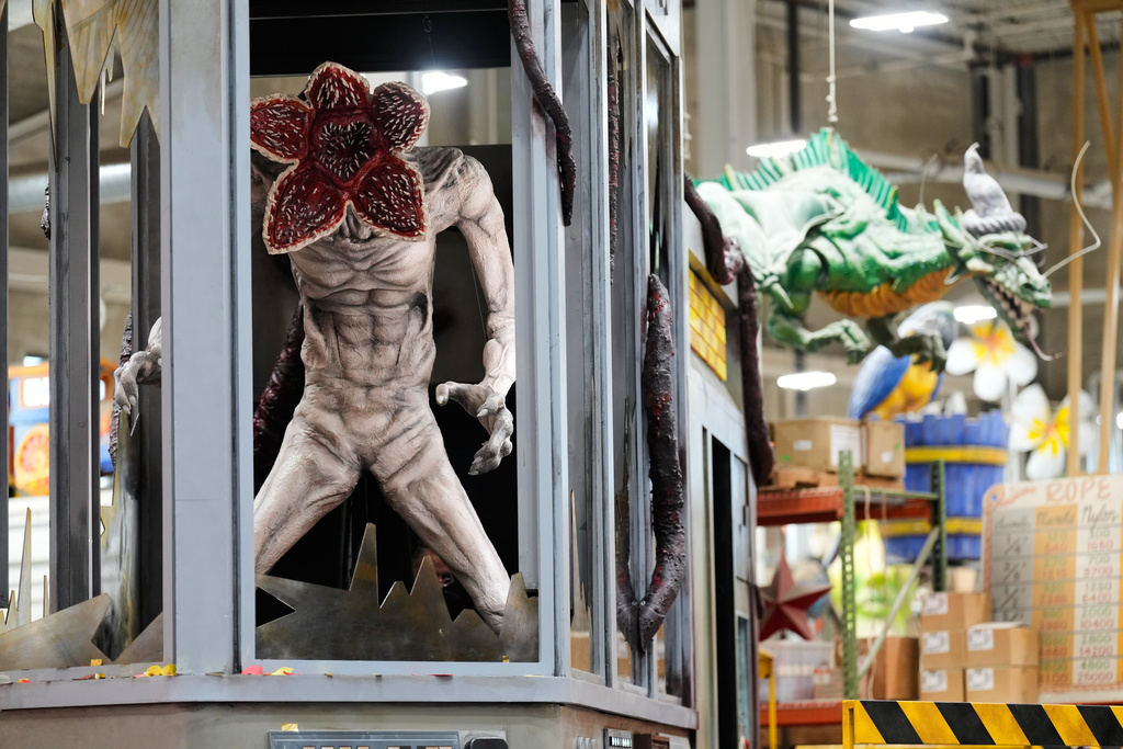 A new Thanksgiving Day float featuring a monster from the show "Stranger Things" is displayed during a press preview of the new floats at Macy's Parade Studio in Moonachie, N.J., Tuesday, Nov. 18, 2025. (AP Photo/Seth Wenig)