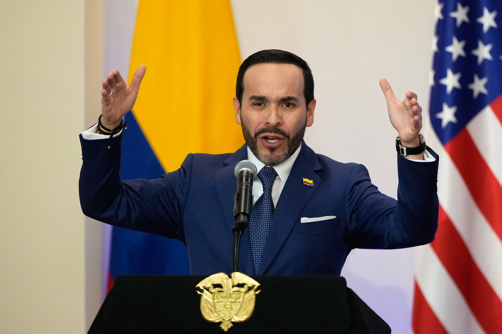 Colombian President Abelardo De La Espriella speaks during a bilateral agreements signing ceremony with U.S. Secretary of State Marco Rubio in Barranquilla, Colombia, Tuesday, Sept. 8, 2026. (AP Photo/Fernando Vergara, Pool)