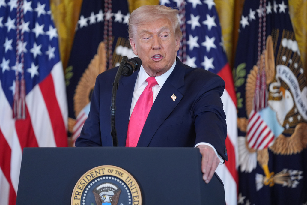 President Donald Trump speaks during an event on foster care in the East Room of the at the White House, Thursday, Nov. 13, 2025, in Washington. (AP Photo/Evan Vucci)