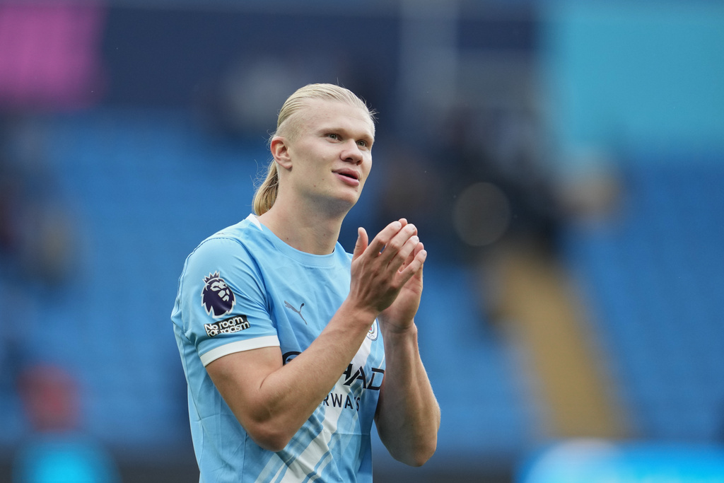 Manchester City's Erling Haaland walks off the pitch after the Premier League soccer match between Burnley and Manchester City in Manchester, England, Saturday, Sept. 27, 2025. (AP Photo/Jon Super)