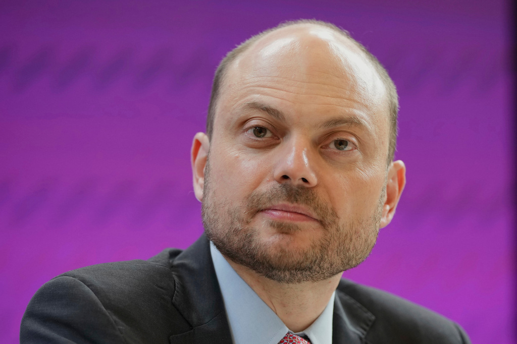FILE - Vladimir Kara-Murza, the recently freed British citizen and Russian opposition politician, looks on during a news conference organized by the Global Magnitsky Justice Campaign and the Centre for Finance and Security at RUSI, in London, Sept. 20, 2024. (AP Photo/Kin Cheung, File)