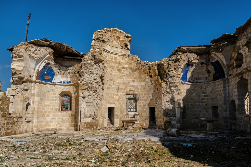 The ruins of St. Paul's Greek Orthodox Church, heavily damaged in the February 2023 earthquake, are seen in Antakya, southern Turkey, Wednesday, Feb. 4, 2026. (AP Photo/Murat Kocabas)