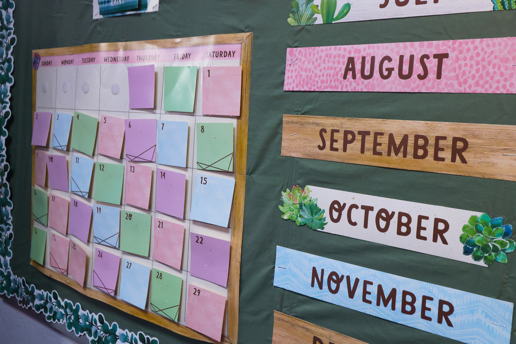 An elementary classroom is stocked with school supplies at BASIS Flagstaff on Thursday, Aug. 6, 2026, in Flagstaff, Arizona. (AP Photo/Cheyanne Mumphrey)
