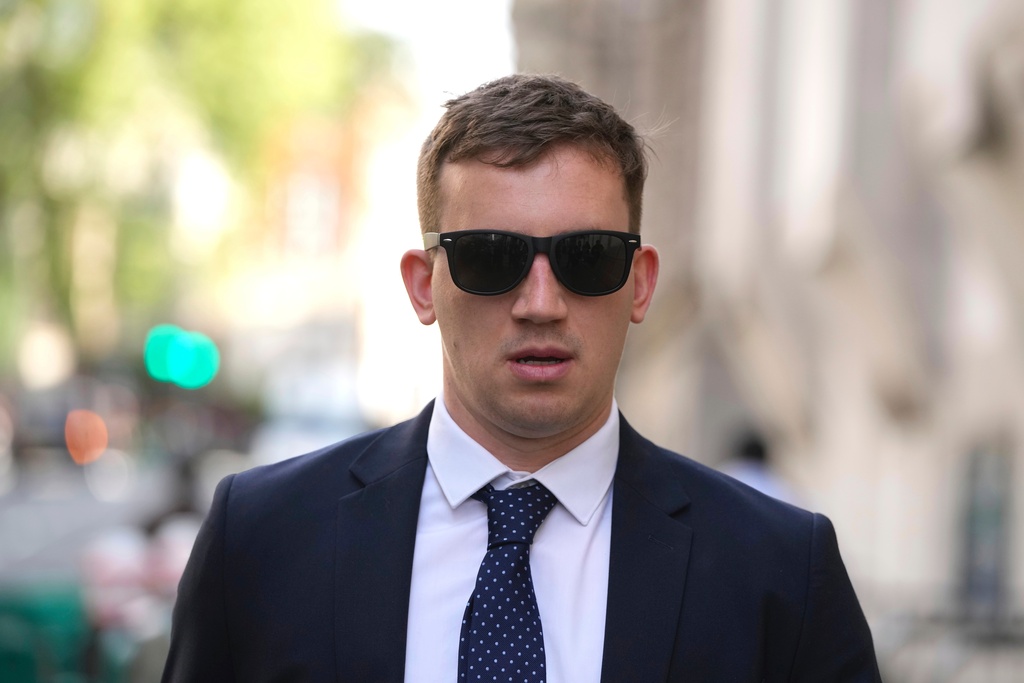 FILE -Former parliamentary researcher Christopher Cash arrives at the Central Criminal Court, in London, May 10, 2024. (AP Photo/Kin Cheung, File)