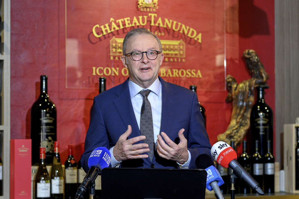 Australian Prime Minister Anthony Albanese gestures during a media event in Sydney, Friday, July 11, 2025. (Steven Markham/AAP Image via AP)