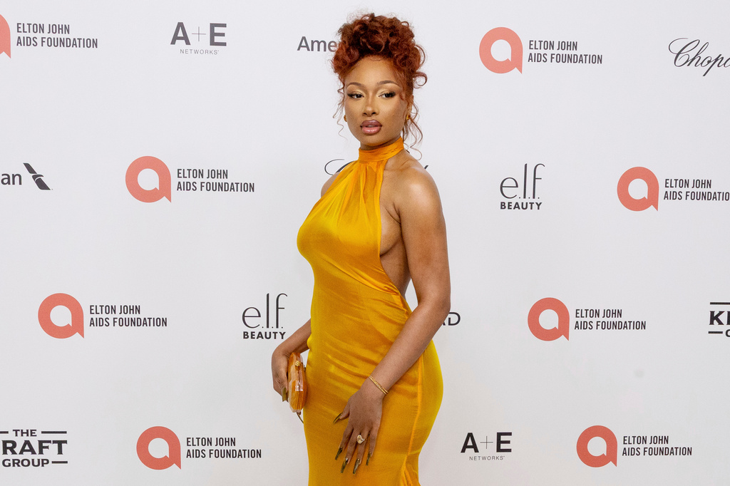 FILE - Megan Thee Stallion appears at the 33rd Annual Elton John AIDS Foundation Academy Awards Viewing Party in West Hollywood, Calif., on March 2, 2025. (Photo by Willy Sanjuan/Invision/AP, File)