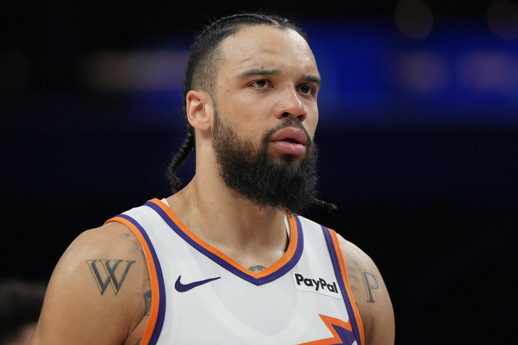 FILE - Phoenix Suns forward Dillon Brooks plays in the first half of an NBA basketball game against the Oklahoma City Thunder, Feb. 11, 2026, in Phoenix. (AP Photo/Rick Scuteri, File)