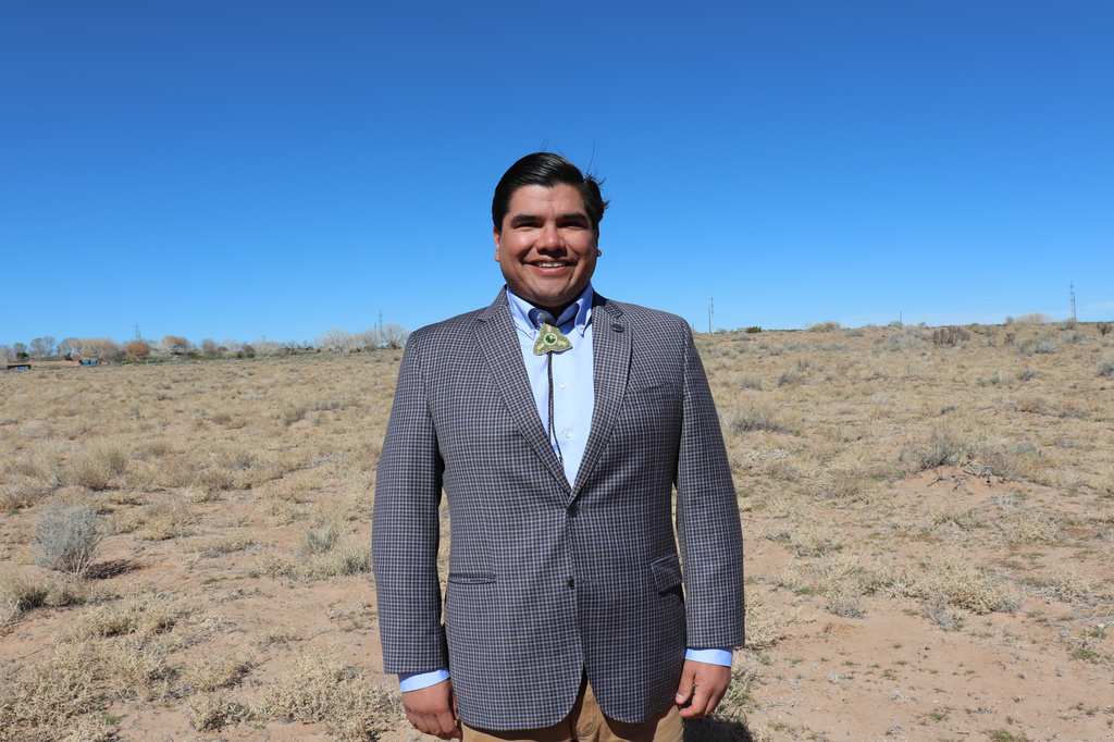 Mark Cruz, senior Health and Human Services advisor and citizen of the Klamath Tribes, poses for a portrait at the Pueblo of Sandia, in central New Mexico, near Albuquerque, on Friday, March 13, 2026. (AP Photo/Savannah Peters)
