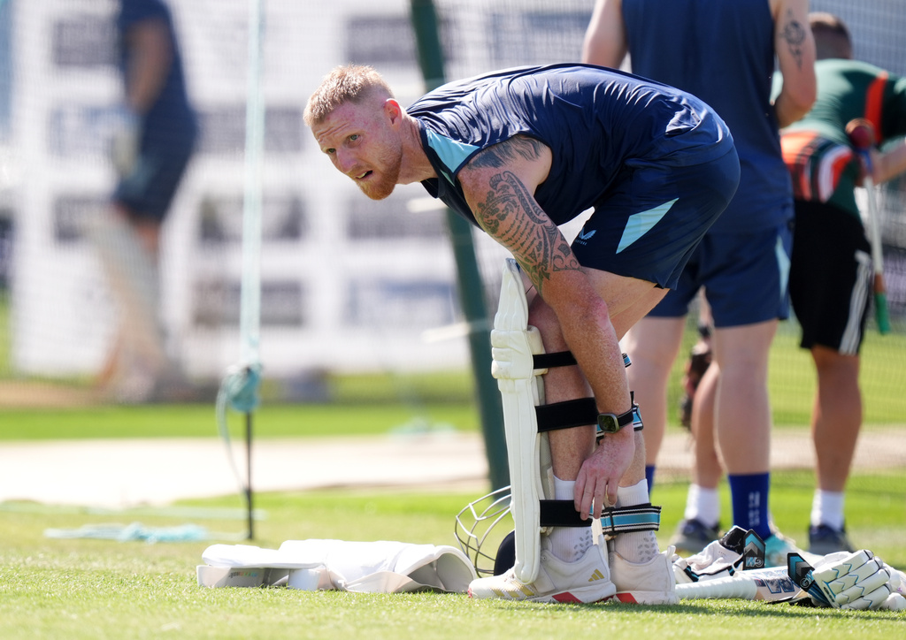 England's Ben Stokes prepares for a nets session at Trent Bridge Cricket Ground, ahead of the third cricket test match against New Zealand, in Nottingham, England, Wednesday June 24, 2026. (Mike Egerton/PA via AP)