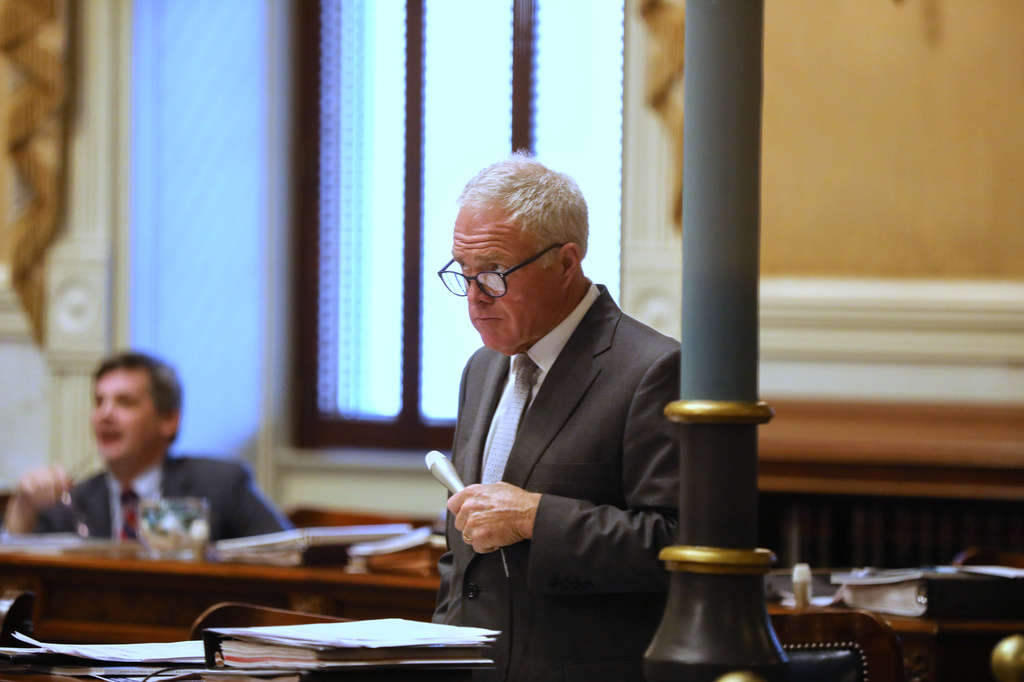 South Carolina Sen. Danny Verdin, R-Laurens, waits to ask a question on the Senate floor on Wednesday, April 1, 2026, in Columbia, S.C. (AP Photo/Jeffrey Collins)