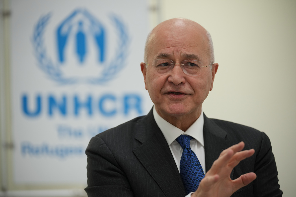 FILE -UNHCR High Commissioner Barham Salih talks during an interview with The Associated Press, in Rome, Jan. 26, 2026. (AP Photo/Andrew Medichini), File)