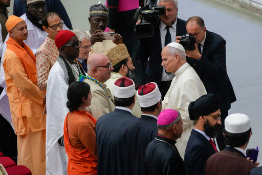 Pope Leo XIV attends a commemoration of the 60th anniversary of the Vatican 1965 declaration Nostra Aetate (In Our Time) in the Paul VI Hall at the Vatican, Tuesday, Oct. 28, 2025. (AP Photo/Gregorio Borgia) Pope Leo XIV attends a commemoration of the 60th anniversary of the Vatican 1965 declaration Nostra Aetate (In Our Time) in the Paul VI Hall at the Vatican, Tuesday, Oct. 28, 2025. (AP Photo/Gregorio Borgia)