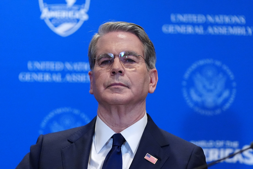 Treasury Secretary Scott Bessent attends a meeting with President Donald Trump of the multinational political and security coalition "Shield of the Americas" on the sidelines the United Nations General Assembly, Tuesday, Sept. 22, 2026, at the UN headquarters. (AP Photo/Julia Demaree Nikhinson)