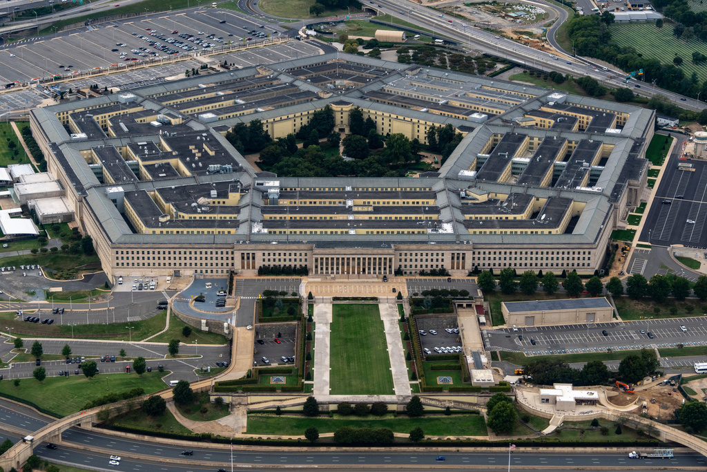 FILE - The Pentagon, the headquarters for the U.S. Department of Defense, is seen from the air, Sept. 20, 2025, in Arlington, Va. (AP Photo/Alex Brandon, File)