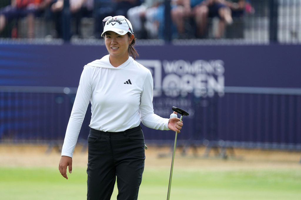 Rose Zhang of the United States stands on the 18th green during a practice round before the Women's British Open golf championships at the Royal Lytham &amp; St Annes Golf Club in Lytham-St-Anne's, England, Wednesday, July 29, 2026.(AP Photo/Jon Super)