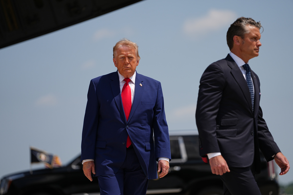 President Donald Trump and Secretary of Defense Pete Hegseth, arrive to attend the dignified transfer of four U.S. service members recently killed in the Middle East, at Dover Air Force Base, Del., Wednesday, July 22, 2026. (AP Photo/Matt Rourke)
