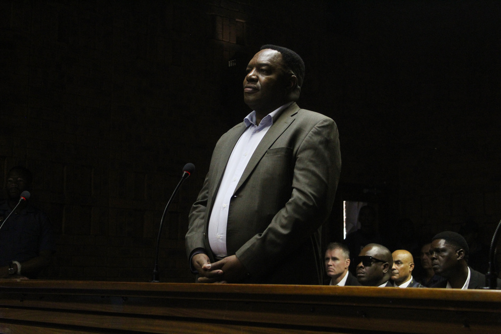 South Africa's national police commissioner Fannie Masemola appears in the Pretoria Magistrates Court in Pretoria, South Africa, Tuesday, April 21, 2026. (AP Photo/ Mogomotsi Magome)