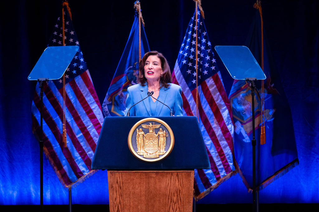 New York Gov. Kathy Hochul delivers the 2026 State of the State address, Tuesday, Jan. 13, 2026, in Albany, N.Y. (Darren McGee/Office of Governor Kathy Hochul via AP)